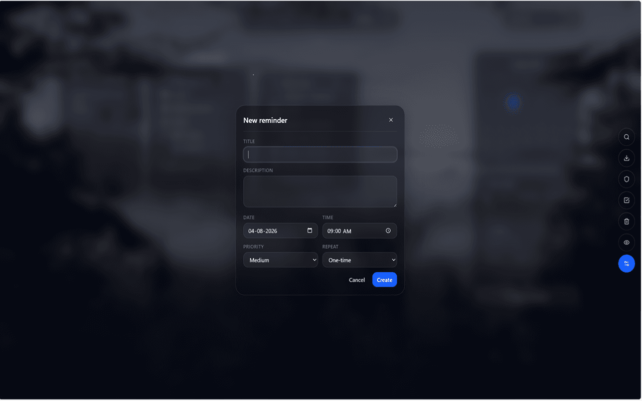 Create reminder modal